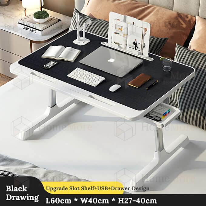 Laptop Lap Desk, Foldable Laptop Table Tray with 4 USB Ports Storage Drawer  and Cup Holder